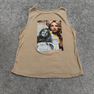 Britney Spears Lucky Ribbed Knit Tank Top Womens Small Brown 100% Cotton Graphic